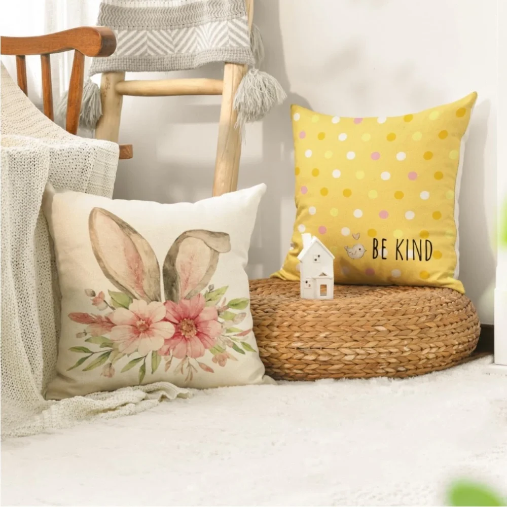 New AVOIN colorlife Easter Rabbit Flower Buffalo Plaid Be Hoppy Yellow throw